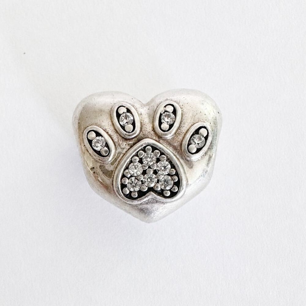 Pandora I Love My Pet Paw Print Heart Charm Sterling Silver Retired